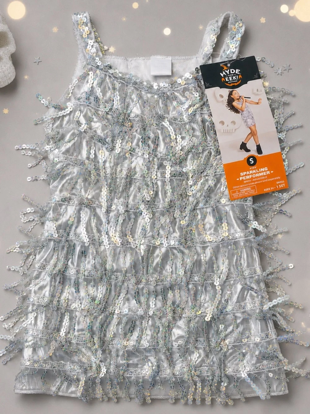 NWT Hyde & Eek Girls Sparkling Performer Costume Small Silver Sequin Halloween